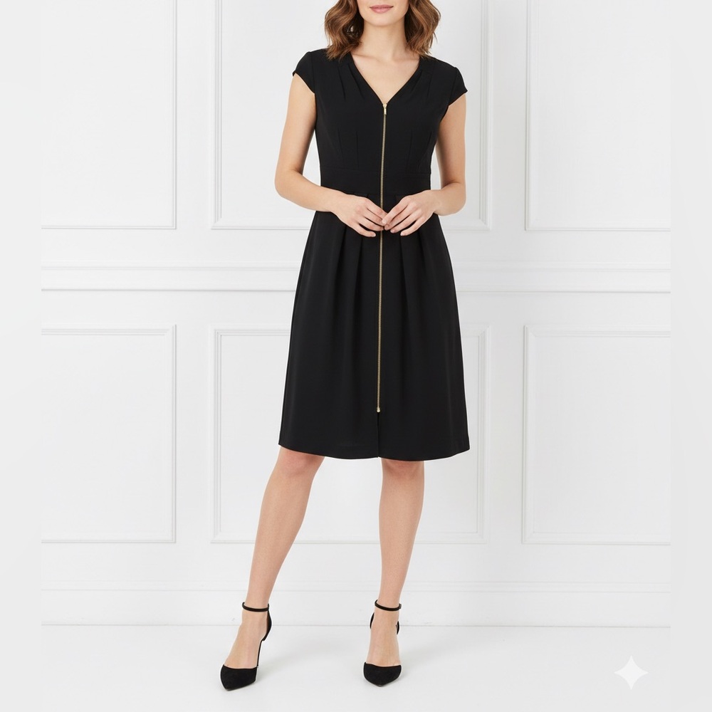 Emma & Michele Black Midi Dress with Gold Zipper - Picture 1 of 8